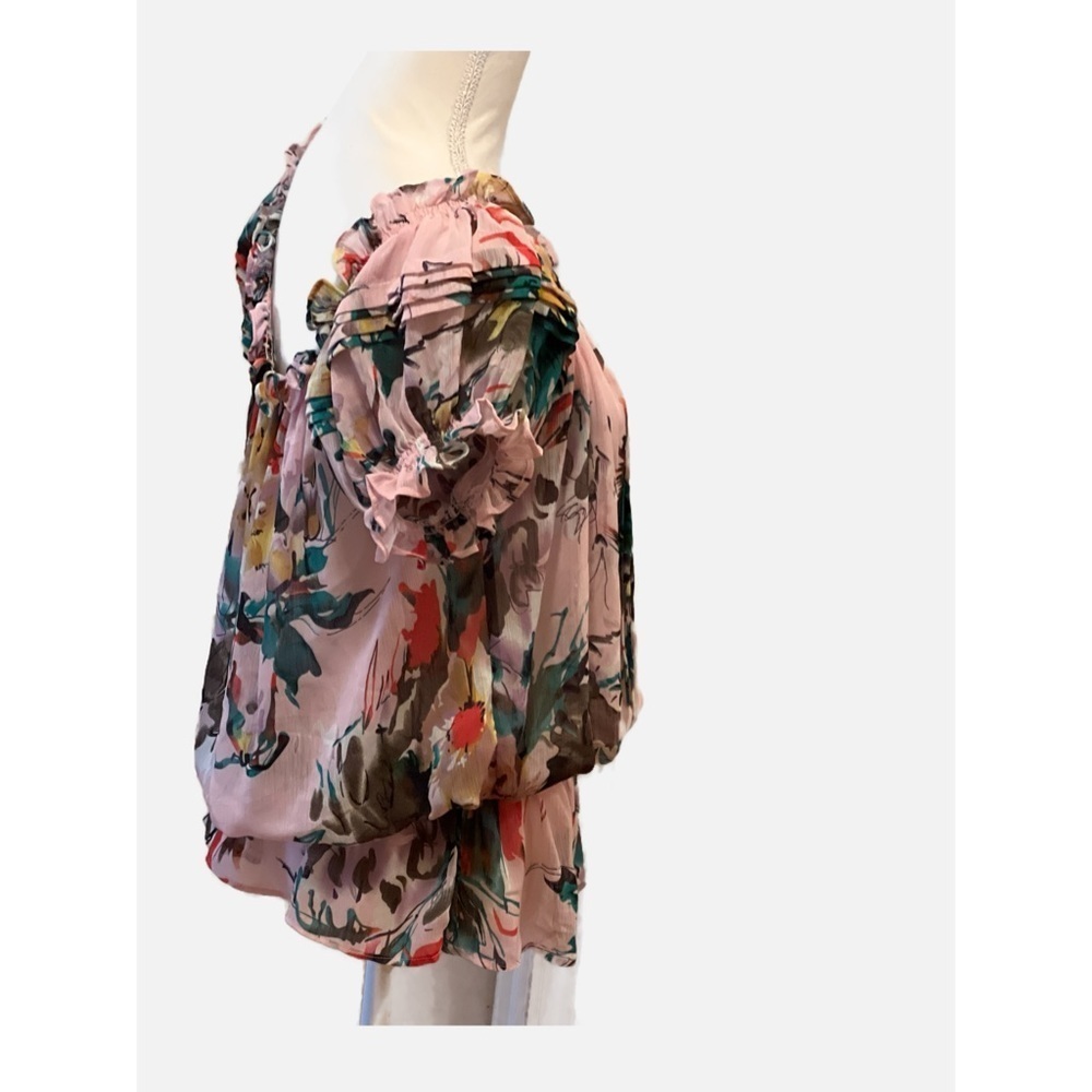 Vintage THX gorgeous on or off shoulder floral short sleeved blouse size large - Picture 4 of 10